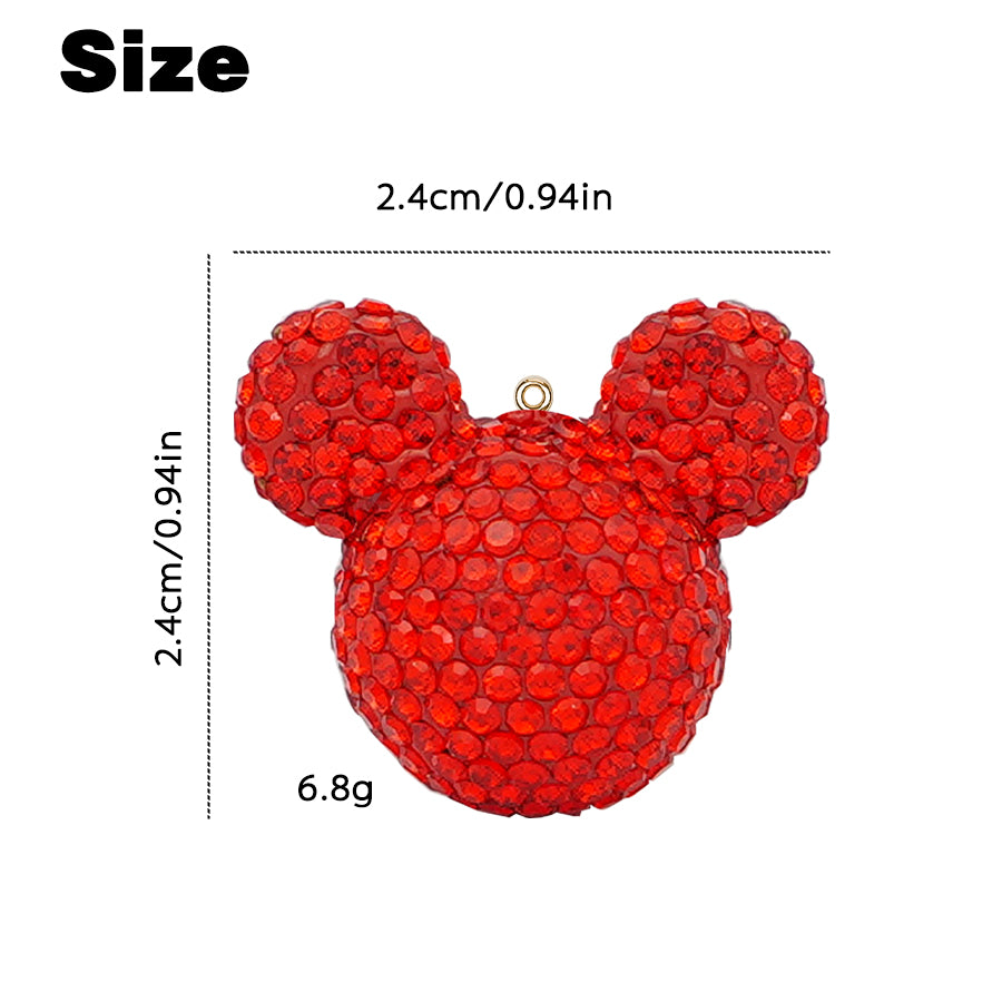 3D rhinestone bear earrings - cute animal pendant for backpacks, keychains, and car decorations (red/pink) "" Sparkling big eared bear earrings - handmade crystal accessories, suitable for DIY gifts and fashion "