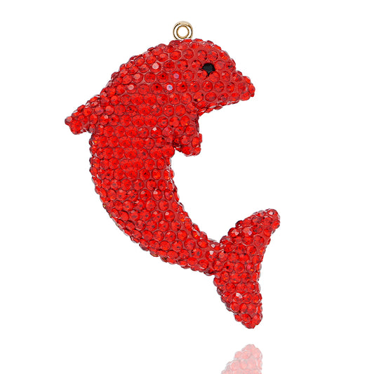 DIY Diamond Dolphin Pendant - Sparkling Marine Animal Pendant, Suitable for Backpacks, Cars, and Keychains (Red) 3D Crystal Dolphin Charm - Handmade Sparkling Accessory for Beach Enthusiasts and Teenagers