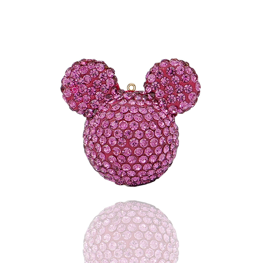 3D rhinestone bear earrings - cute animal pendant for backpacks, keychains, and car decorations (red/pink) "" Sparkling big eared bear earrings - handmade crystal accessories, suitable for DIY gifts and fashion "