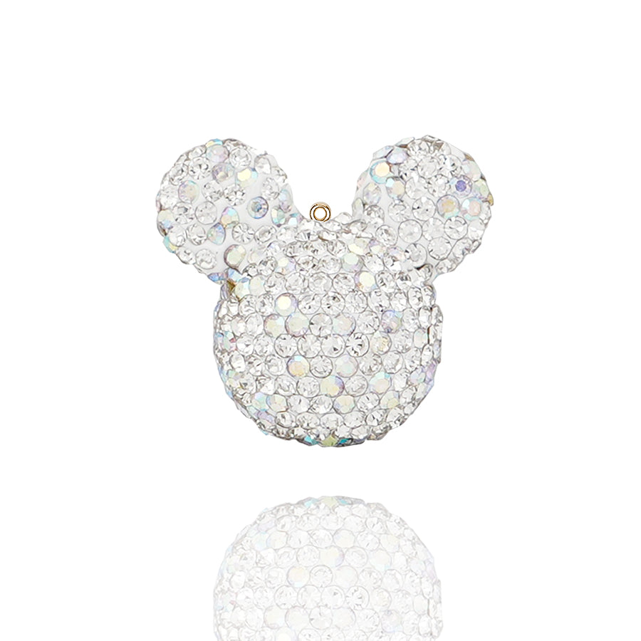 3D rhinestone bear earrings - cute animal pendant for backpacks, keychains, and car decorations (red/pink) "" Sparkling big eared bear earrings - handmade crystal accessories, suitable for DIY gifts and fashion "