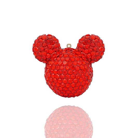 3D rhinestone bear earrings - cute animal pendant for backpacks, keychains, and car decorations (red/pink) "" Sparkling big eared bear earrings - handmade crystal accessories, suitable for DIY gifts and fashion "