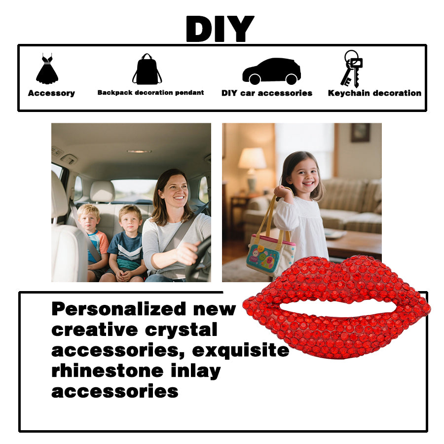 Half Water Diamond Lipstick - DIY Crystal Lipstick Earrings Accessories for Cars, Backpacks, and Keychains Clothing Accessories (Pink/White/Red) 3D Lipstick Shining Charm - Handmade Water Diamond Accessories, Suitable for Fashion and Personalized Gifts