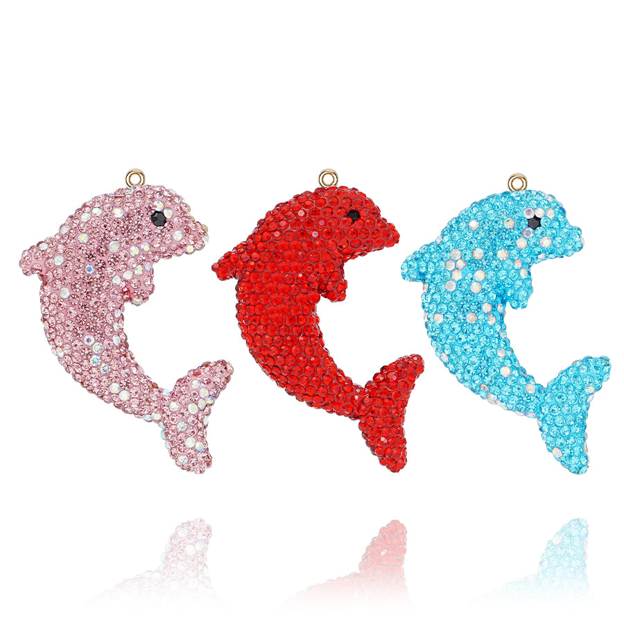 DIY Diamond Dolphin Pendant - Sparkling Marine Animal Pendant, Suitable for Backpacks, Cars, and Keychains (Red) 3D Crystal Dolphin Charm - Handmade Sparkling Accessory for Beach Enthusiasts and Teenagers