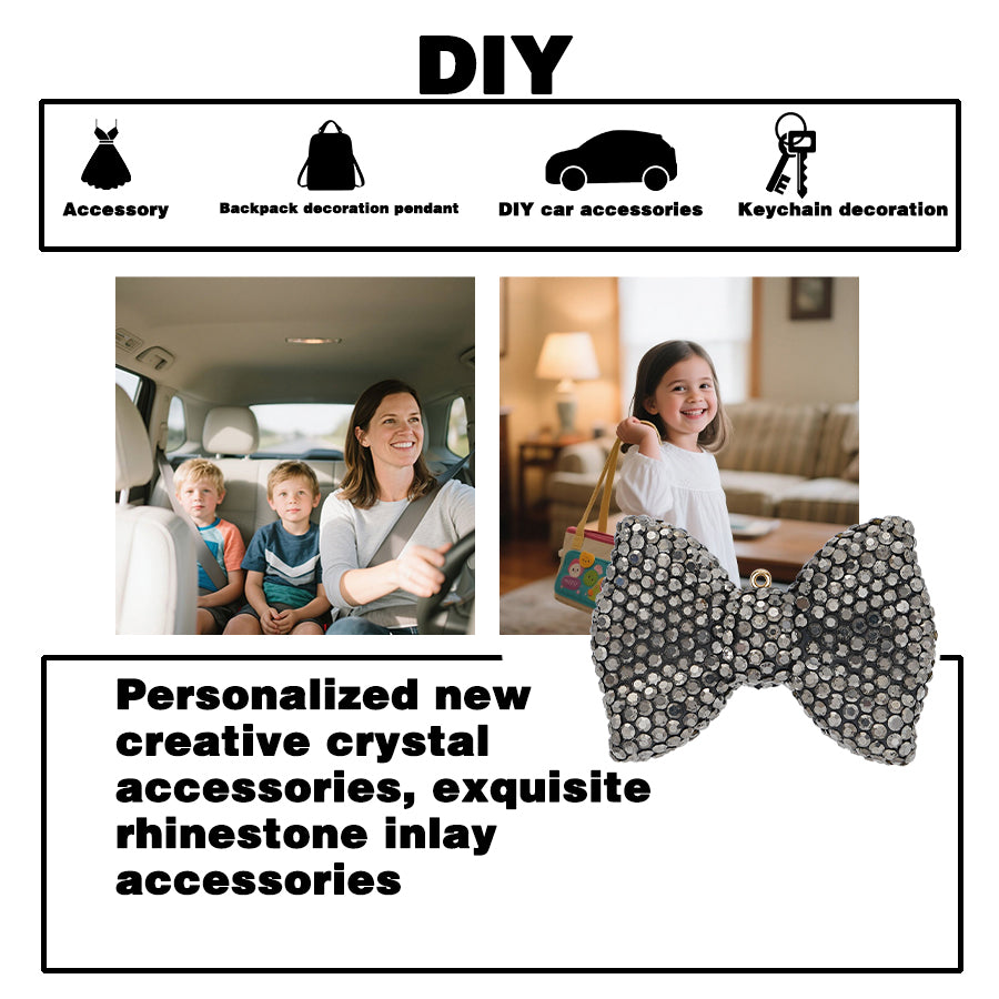 rhinestone bow pendant -3D DIY crystal bow pendant, suitable for sparkling bow pendants in cars, backpacks, and keys - handmade rhinestone accessories, suitable for fashion and gift ties