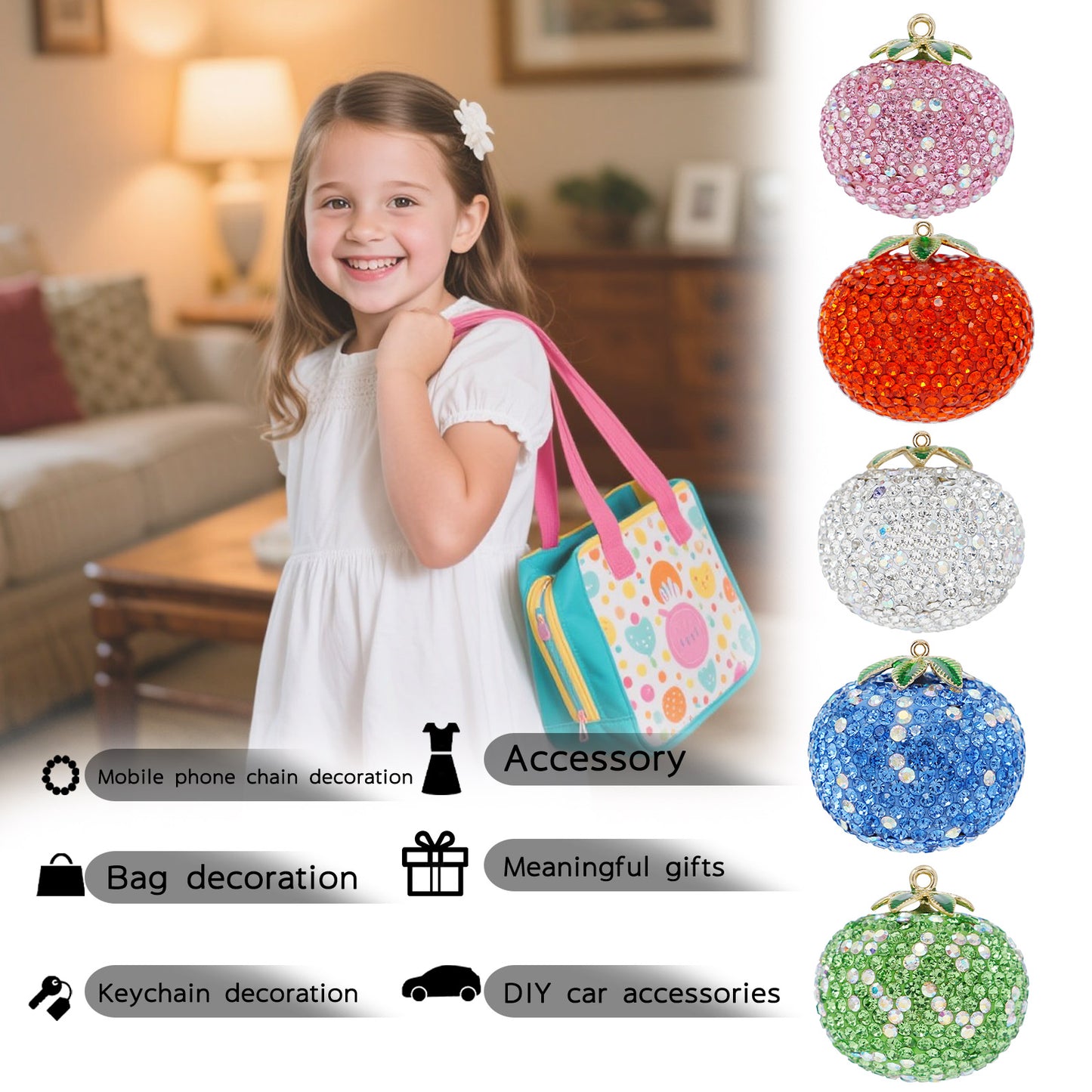 Crystal tomatoes, persimmons, fruit shaped jewelry, handmade DIY with rhinestones, decorative accessories materials, new high-end diamond jewelry DIY accessories