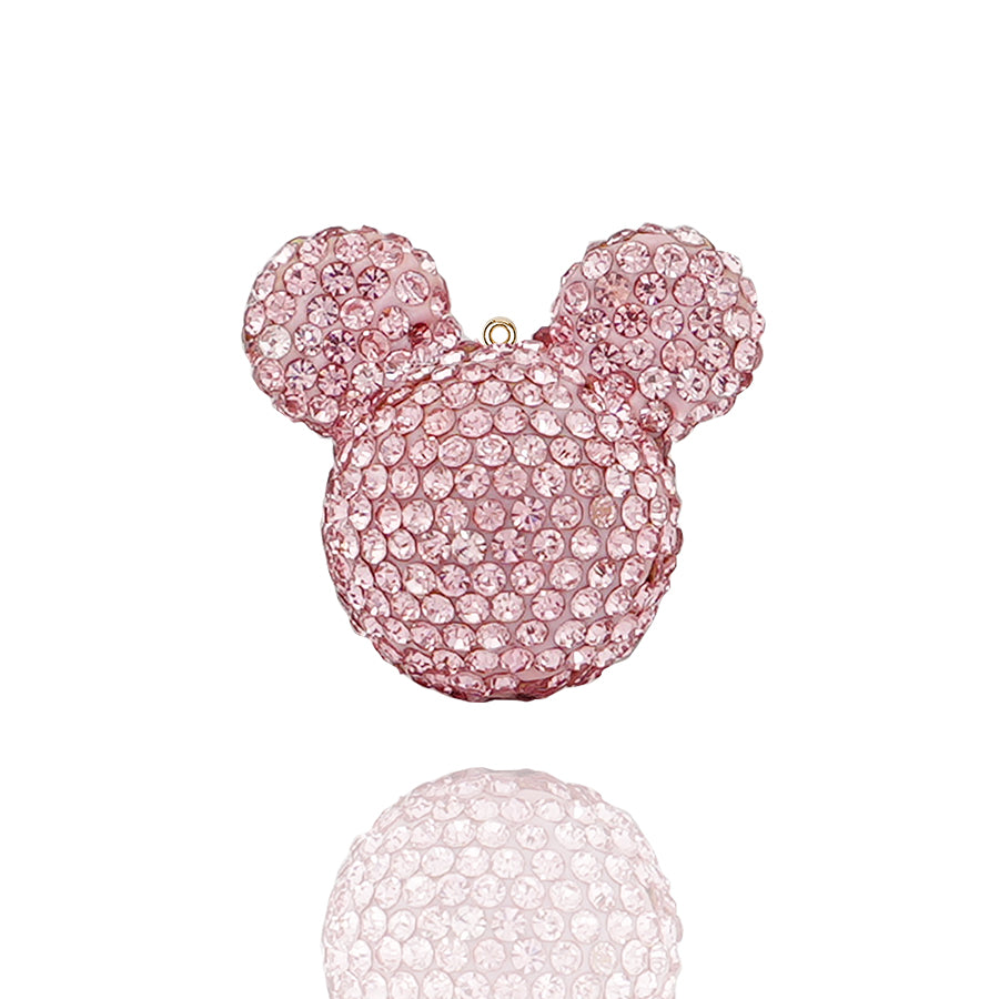 3D rhinestone bear earrings - cute animal pendant for backpacks, keychains, and car decorations (red/pink) "" Sparkling big eared bear earrings - handmade crystal accessories, suitable for DIY gifts and fashion "