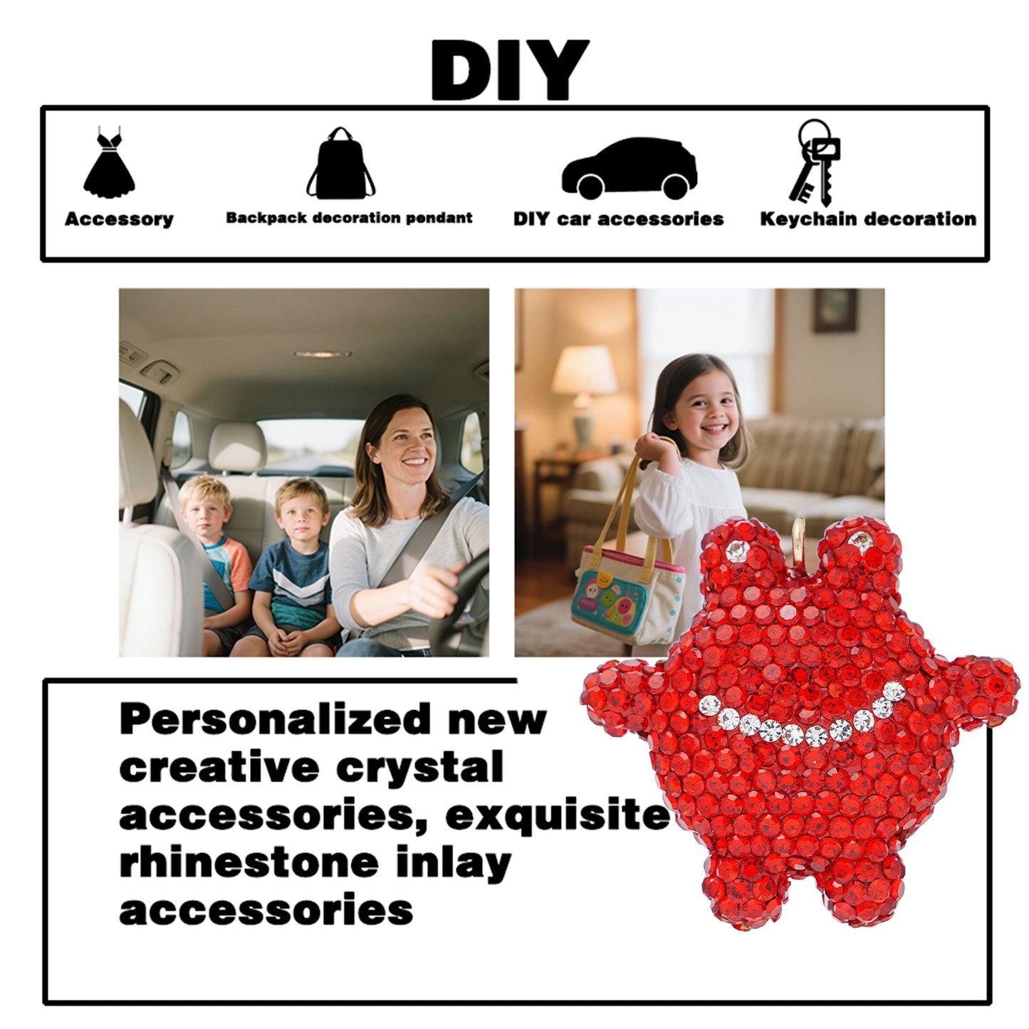 Frog Big Face Frog Crystal Accessories Exquisite Personalized New Water Diamond Trendy Cute Mini Frog Smiling Face Accessories