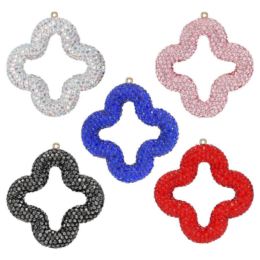 DIY rhinestone hollow clover jewelry keychain, sparkling crystal accessories for bags and car decorations, personalized rhinestone clover pendant - handmade resin jewelry, suitable for DIY gifts and fashion