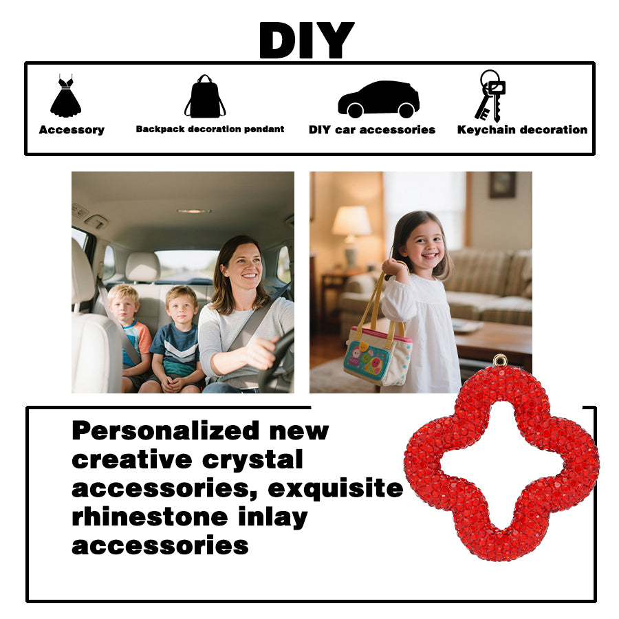 DIY rhinestone hollow clover jewelry keychain, sparkling crystal accessories for bags and car decorations, personalized rhinestone clover pendant - handmade resin jewelry, suitable for DIY gifts and fashion
