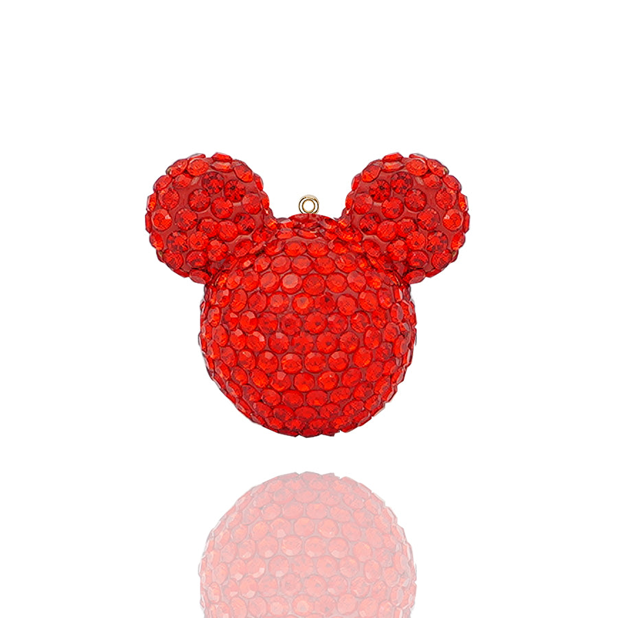 3D rhinestone bear earrings - cute animal pendant for backpacks, keychains, and car decorations (red/pink) "" Sparkling big eared bear earrings - handmade crystal accessories, suitable for DIY gifts and fashion "
