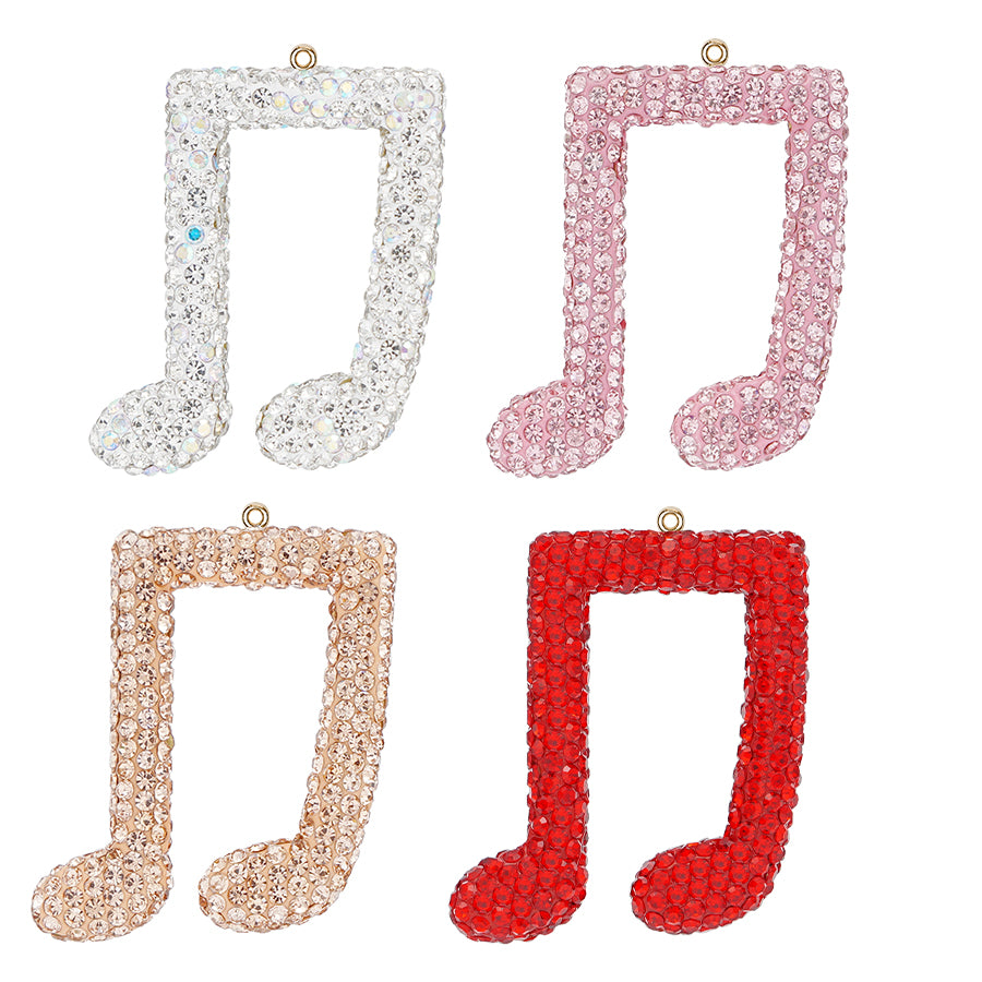 DIY rhinestone note pendant - sparkling crystal pendant accessory for keychains, cars, bags, and jewelry Personalized notes shine with charm - handmade resin and rhinestone decorations, suitable for DIY gift music enthusiasts, lucky symbol notes