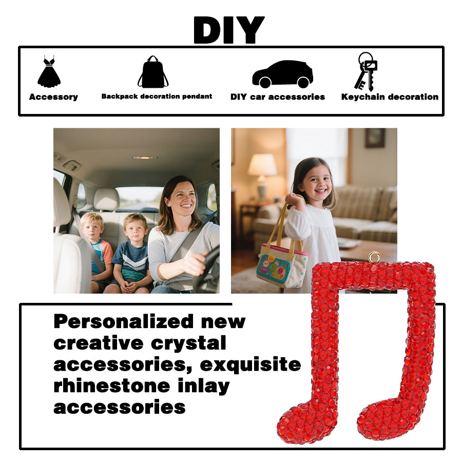 DIY rhinestone note pendant - sparkling crystal pendant accessory for keychains, cars, bags, and jewelry Personalized notes shine with charm - handmade resin and rhinestone decorations, suitable for DIY gift music enthusiasts, lucky symbol notes