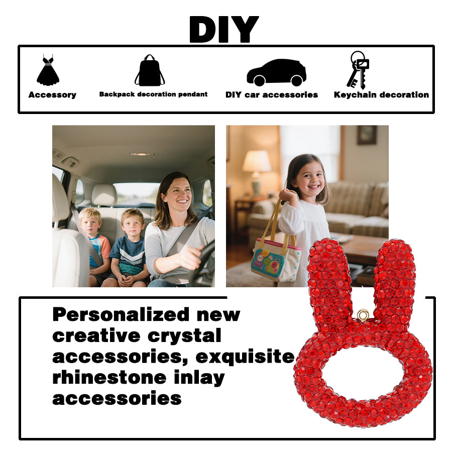 3D rhinestone rabbit ear accessory - a cute rabbit pendant suitable for decorating cars, backpacks, and keychains. Sparkling rabbit ear pendant - handmade crystal accessory suitable for DIY fashion and gifts