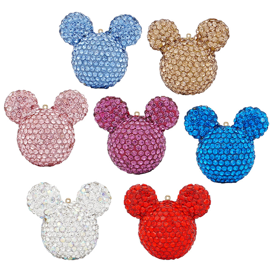 3D rhinestone bear earrings - cute animal pendant for backpacks, keychains, and car decorations (red/pink) "" Sparkling big eared bear earrings - handmade crystal accessories, suitable for DIY gifts and fashion "