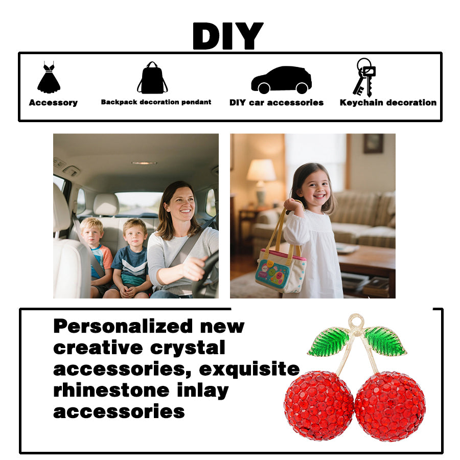 DIY diamond cherry accessories, creative backpack pendant key chain car crystal jewelry, girl bag pendant, handmade jewelry, friends birthday gift, children's backpack Ins style fruit pendant, network car cherry, Qixi lovers jewelry