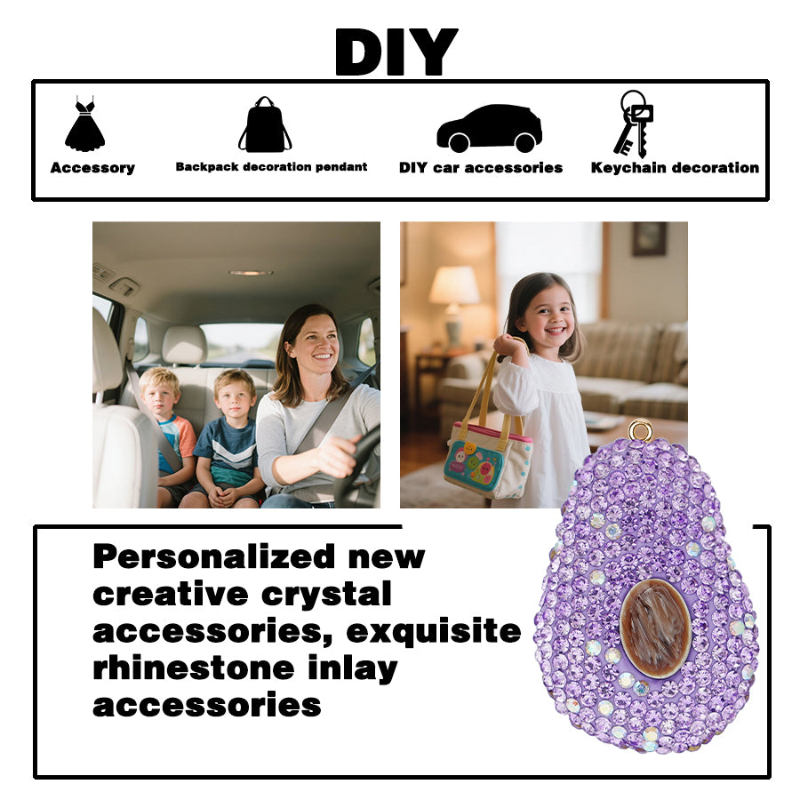 Purple rhinestone avocado handmade jewelry rhinestone avocado car pendant girl gift ins style accessories