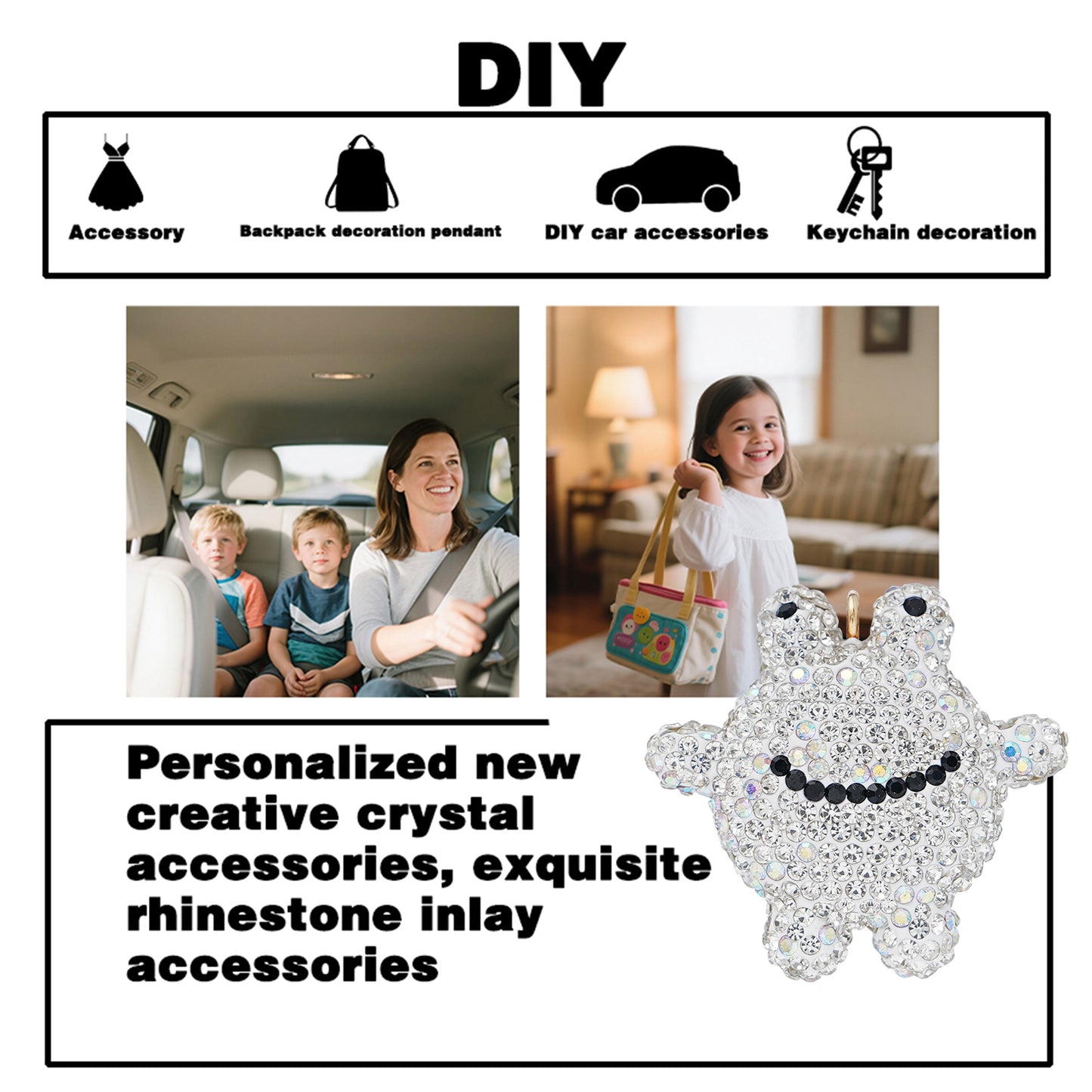 Frog Big Face Frog Crystal Accessories Exquisite Personalized New Water Diamond Trendy Cute Mini Frog Smiling Face Accessories