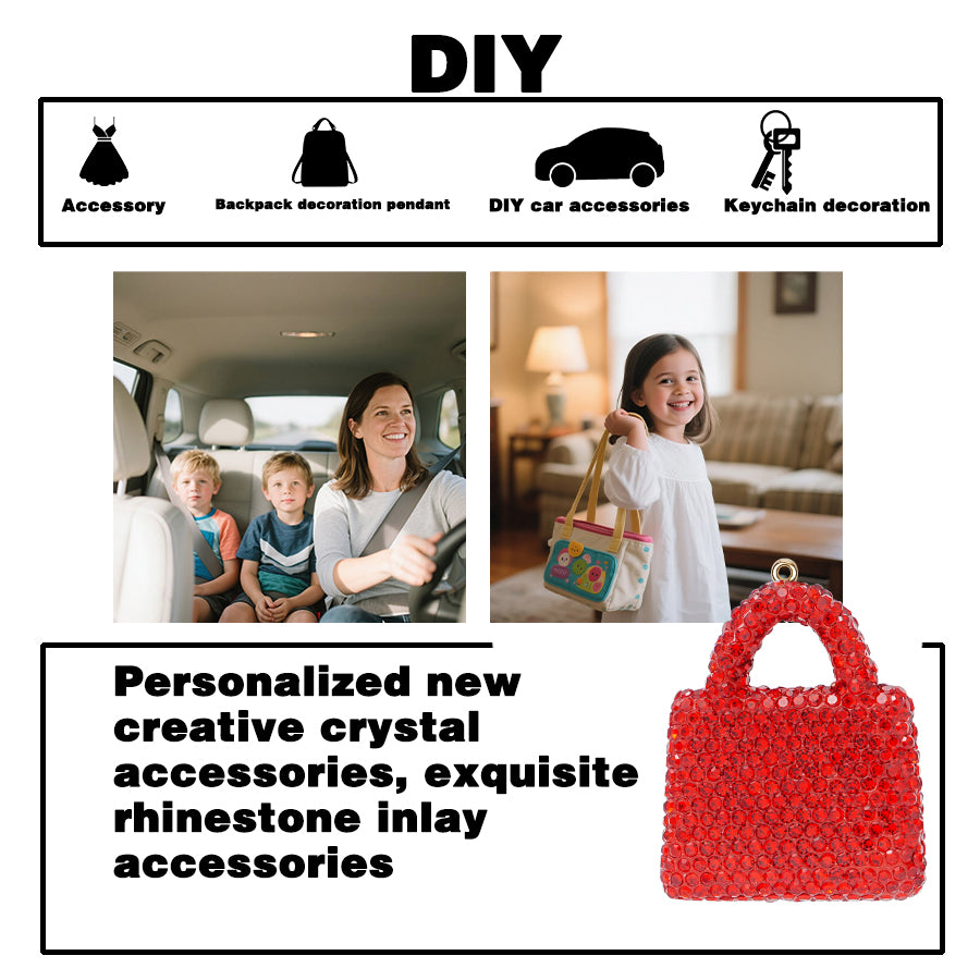 DIY Crystal Handbag Pendant, Red Water Diamond Handbag Decoration, Creative Handbag Keychain, Creative Handband Keychain Light Luxury Water Diamond Pendant Accessories [DIY Customization] Car Accessories Exquisite Crystal Inlaid Birthday Gift